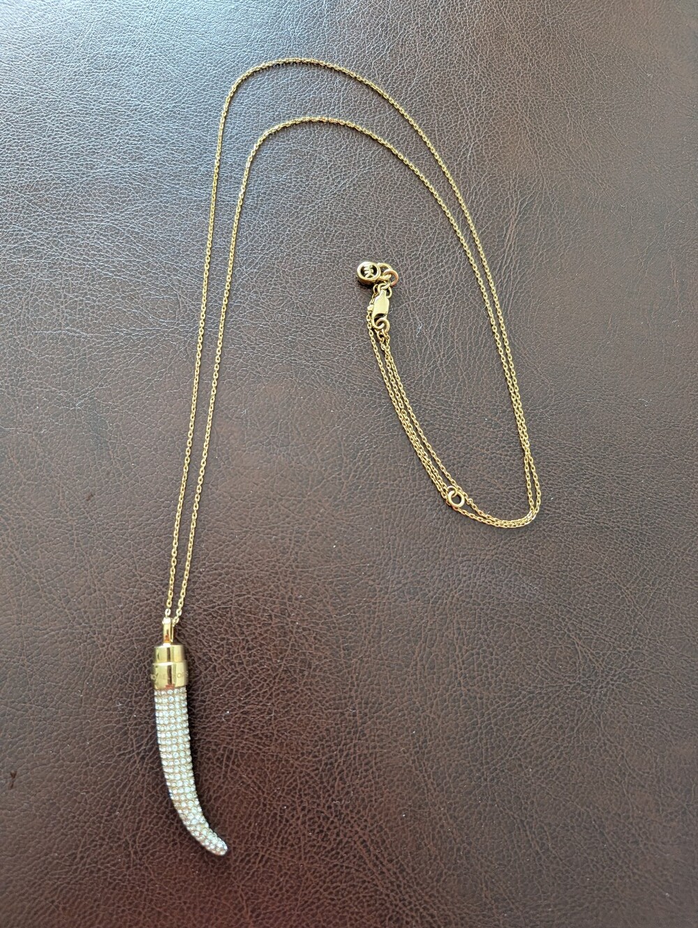 Gold-Tone Pave Horn Pendant Necklace